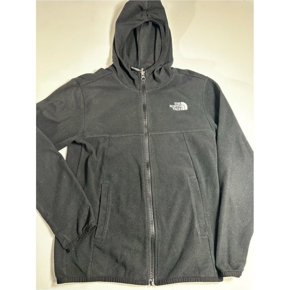 The North Face Boys Black Fleece Full Zip Hoodie Jacket Size M 10/12 Logo